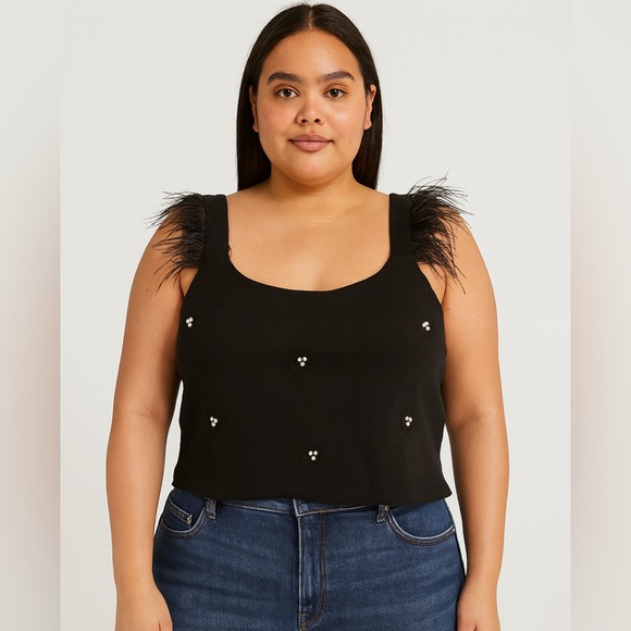 ARULA Tops - Arula Black Embellished Feather Strap Crop Top NWT – Size C #1